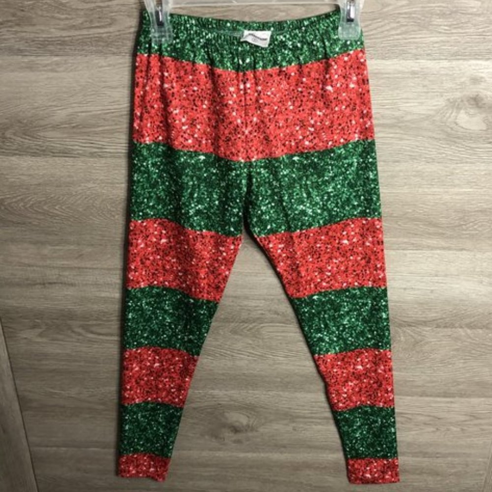 CowCow Womens Small Red Green Christmas Leggings